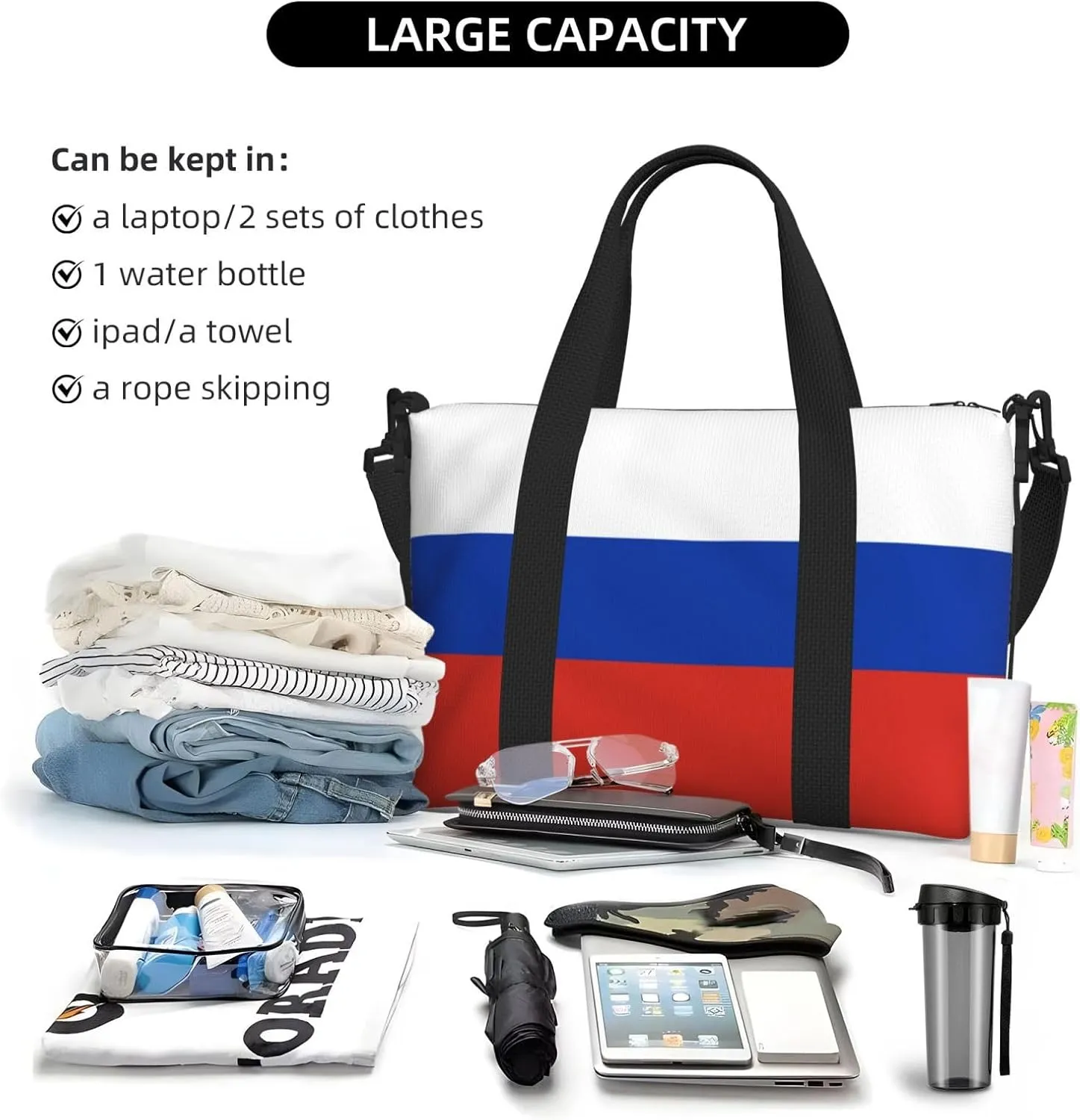 Russian Flag Travel Duffel Bag Carry On Tote Bags For Men,Weekender Overnight Bag,Sports Tote Gym Bag
