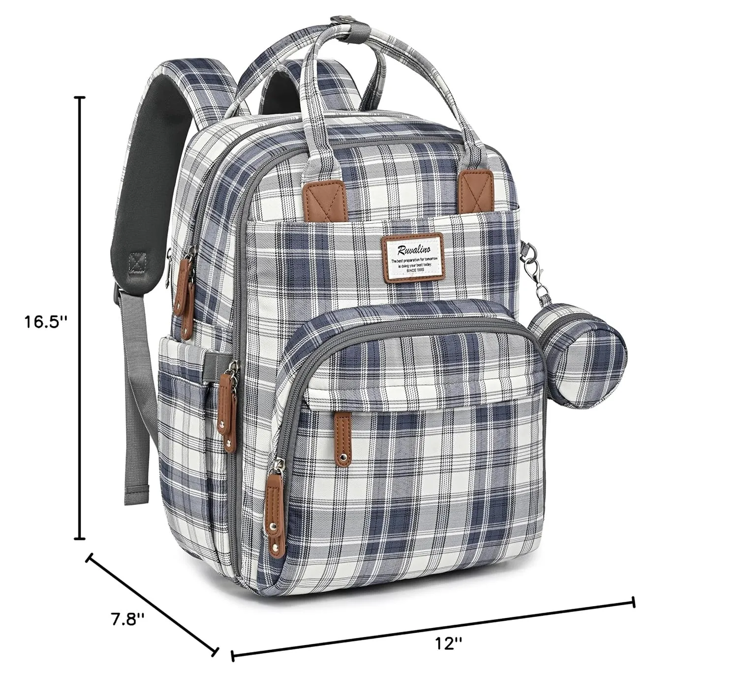 RUVALINO Diaper Bag Backpack, Multifunction Travel Pack Maternity Baby Changing Bags, Large Capacity, Waterproof, Blue Plaid