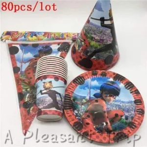 Rynx | 80 pieces/lot party table decoration paper cups cartoons animals Miraculous Ladybug party baby supplies festive party supplies
