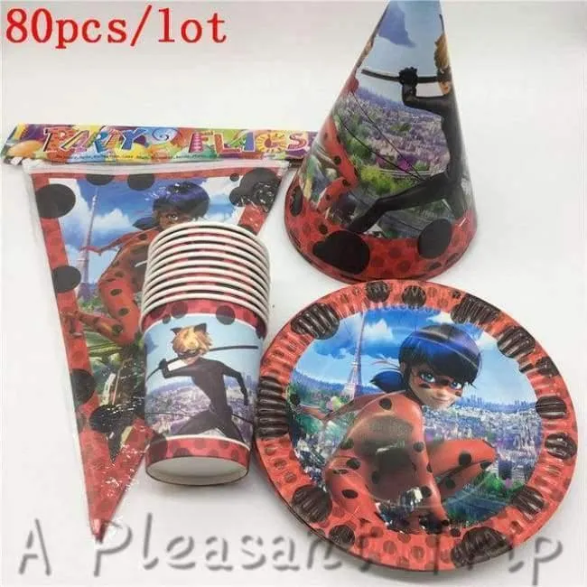 Rynx | 80 pieces/lot party table decoration paper cups cartoons animals Miraculous Ladybug party baby supplies festive party supplies