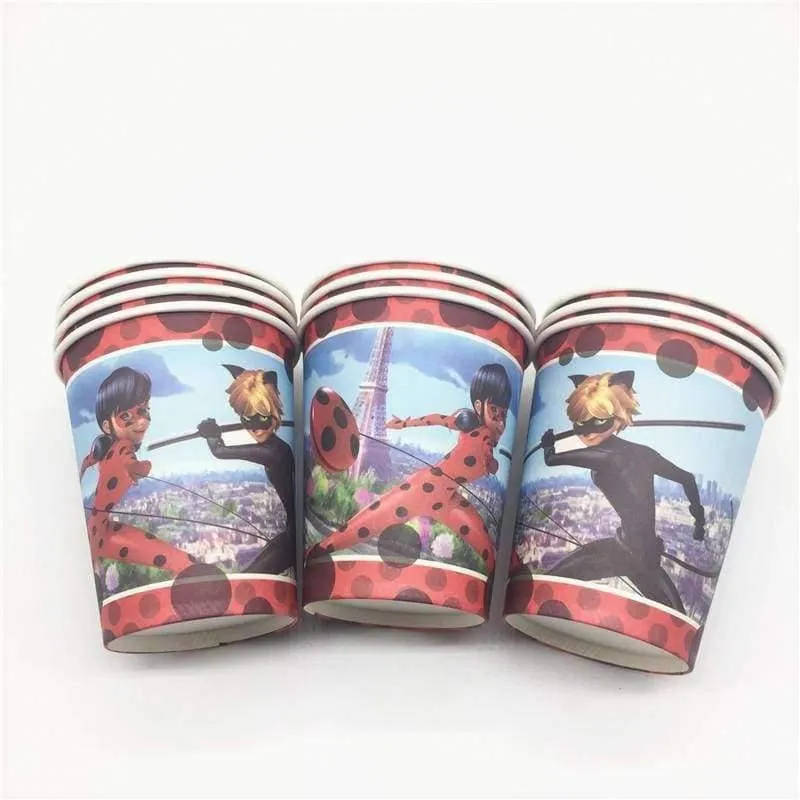 Rynx | 80 pieces/lot party table decoration paper cups cartoons animals Miraculous Ladybug party baby supplies festive party supplies