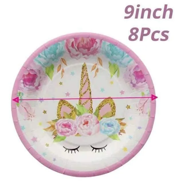 Rynx | Pink Unicorn Party Napkin Paper Hat Plate Cup Tablecloth Balloons 1st Birthday Decoration Kids Party Favor Materials