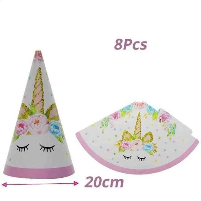 Rynx | Pink Unicorn Party Napkin Paper Hat Plate Cup Tablecloth Balloons 1st Birthday Decoration Kids Party Favor Materials