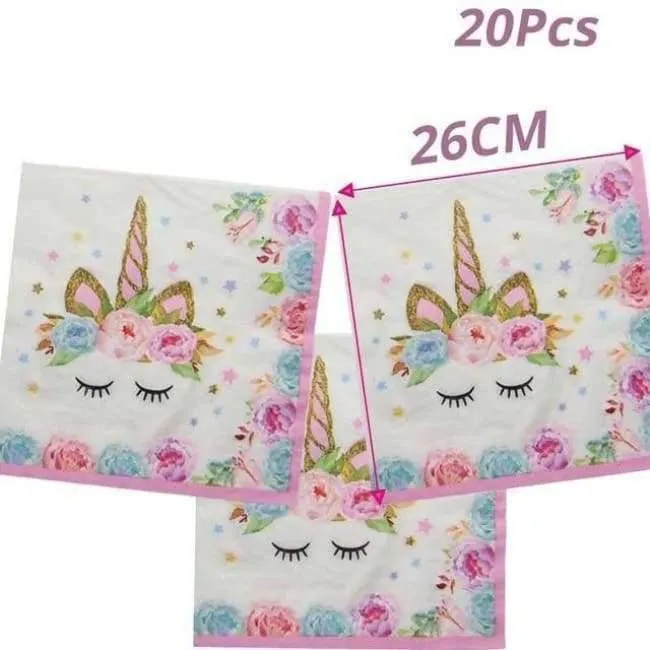 Rynx | Pink Unicorn Party Napkin Paper Hat Plate Cup Tablecloth Balloons 1st Birthday Decoration Kids Party Favor Materials