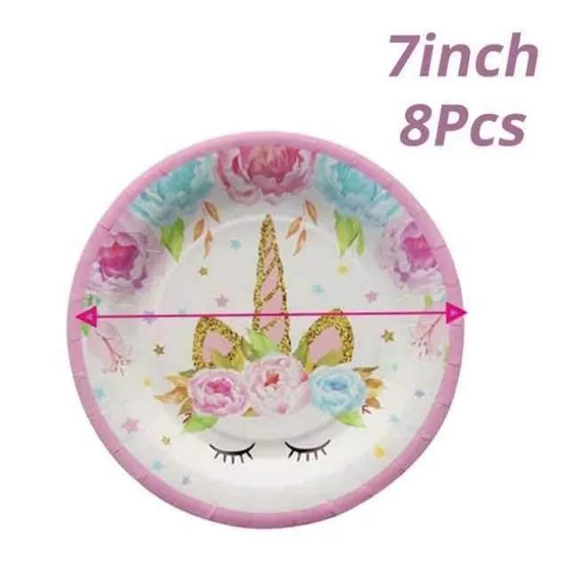 Rynx | Pink Unicorn Party Napkin Paper Hat Plate Cup Tablecloth Balloons 1st Birthday Decoration Kids Party Favor Materials