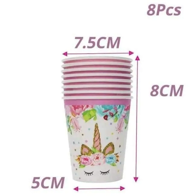 Rynx | Pink Unicorn Party Napkin Paper Hat Plate Cup Tablecloth Balloons 1st Birthday Decoration Kids Party Favor Materials