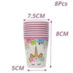 Rynx | Pink Unicorn Party Napkin Paper Hat Plate Cup Tablecloth Balloons 1st Birthday Decoration Kids Party Favor Materials