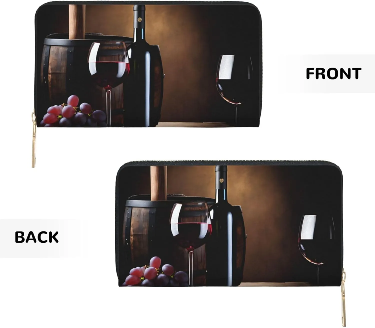 (Salmon) Pu Leather Purse Multi Compartment Card Wallet Stylish Wallet with Zipper for Cards, Coin, Bill, Red Wine Bottle Glass, One Size