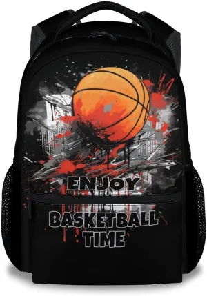 School Backpack for Boys - Basketball Bookbag - Lightweight Durable Large Capacity - 17 Inch Black Kid Backpack for School, Travel and Camp