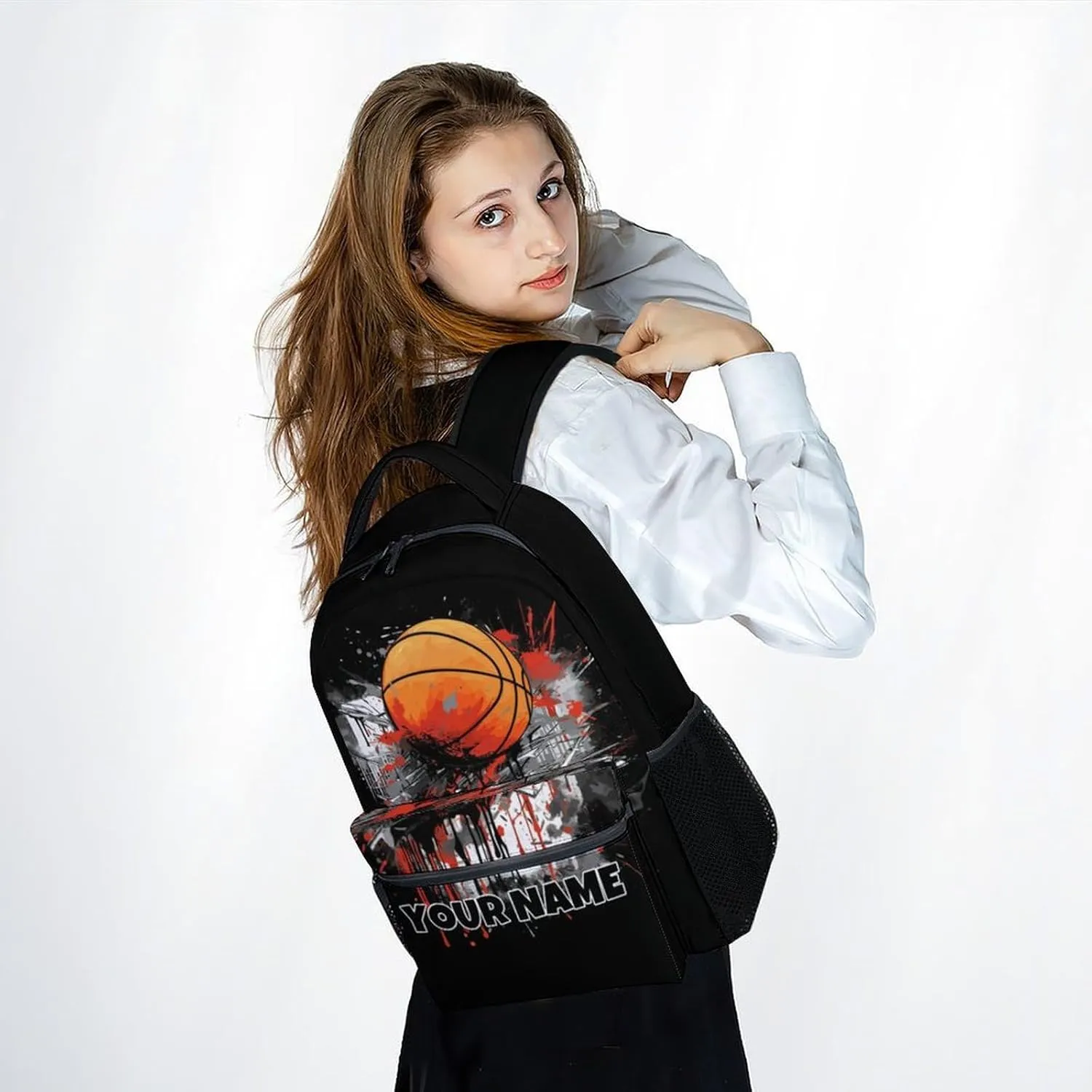 School Backpack for Boys - Custom Basketball Bookbag - Lightweight Durable Large Capacity - 17 Inch Black Kid Backpack for School, Travel and Camp