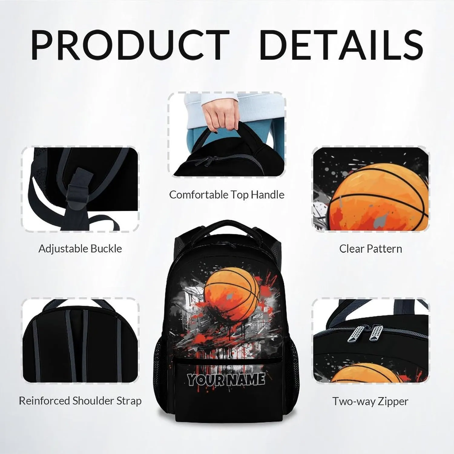 School Backpack for Boys - Custom Basketball Bookbag - Lightweight Durable Large Capacity - 17 Inch Black Kid Backpack for School, Travel and Camp