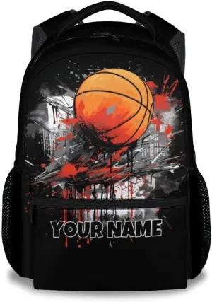 School Backpack for Boys - Custom Basketball Bookbag - Lightweight Durable Large Capacity - 17 Inch Black Kid Backpack for School, Travel and Camp