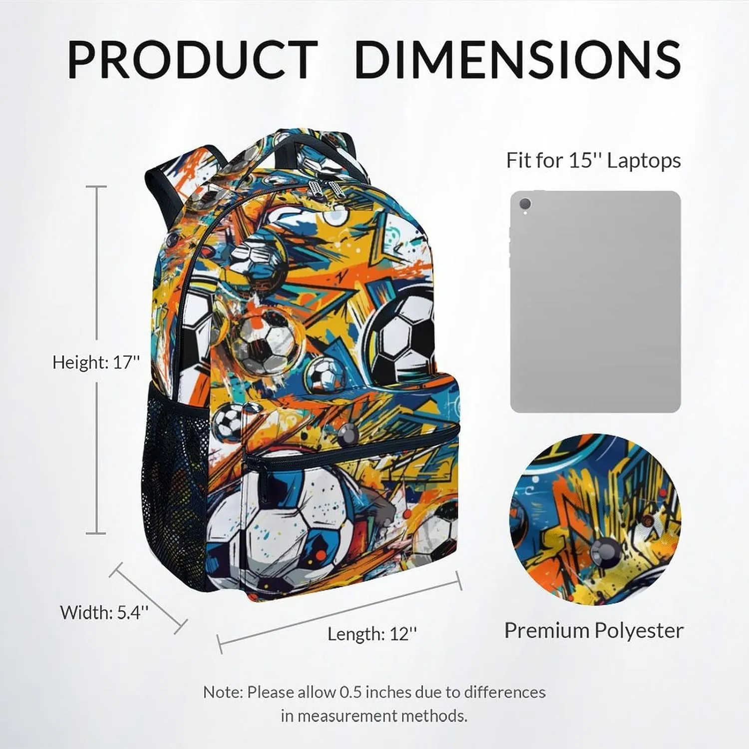 School Backpack for Boys - Soccer Bookbag - Lightweight Durable Large Capacity - 17 Inch Green Kid Backpack for School, Travel and Camp