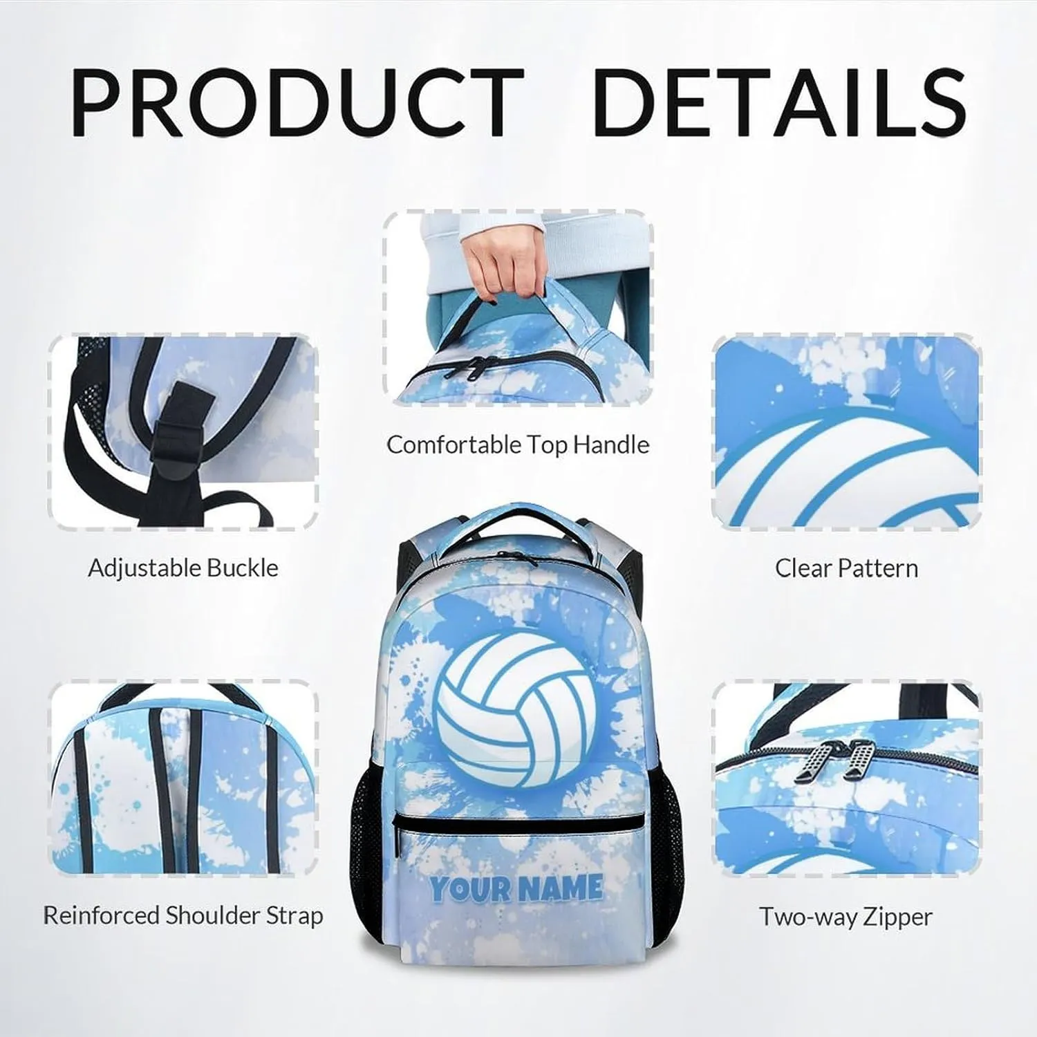 School Backpack for Girls - Custom Volleyball Bookbag - Lightweight Durable Large Capacity - 17 Inch Blue Kid Backpack for School, Travel and Camp