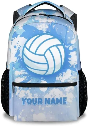 School Backpack for Girls - Custom Volleyball Bookbag - Lightweight Durable Large Capacity - 17 Inch Blue Kid Backpack for School, Travel and Camp