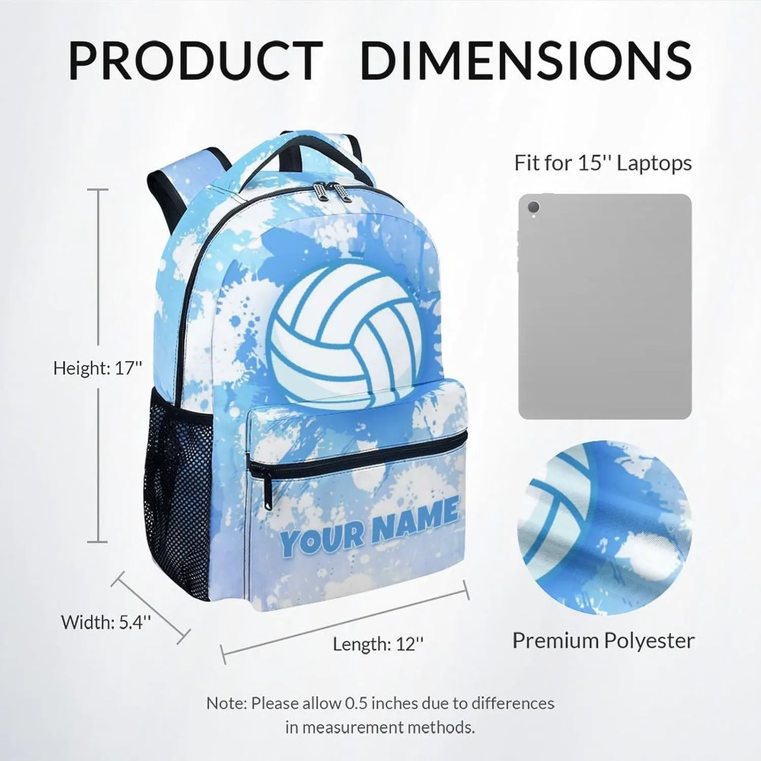 School Backpack for Girls - Custom Volleyball Bookbag - Lightweight Durable Large Capacity - 17 Inch Blue Kid Backpack for School, Travel and Camp