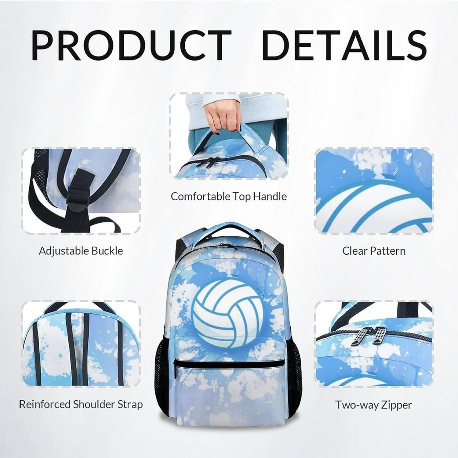 School Backpack for Girls - Volleyball Bookbag - Lightweight Durable Large Capacity - 17 Inch Blue Kid Backpack for School, Travel and Camp
