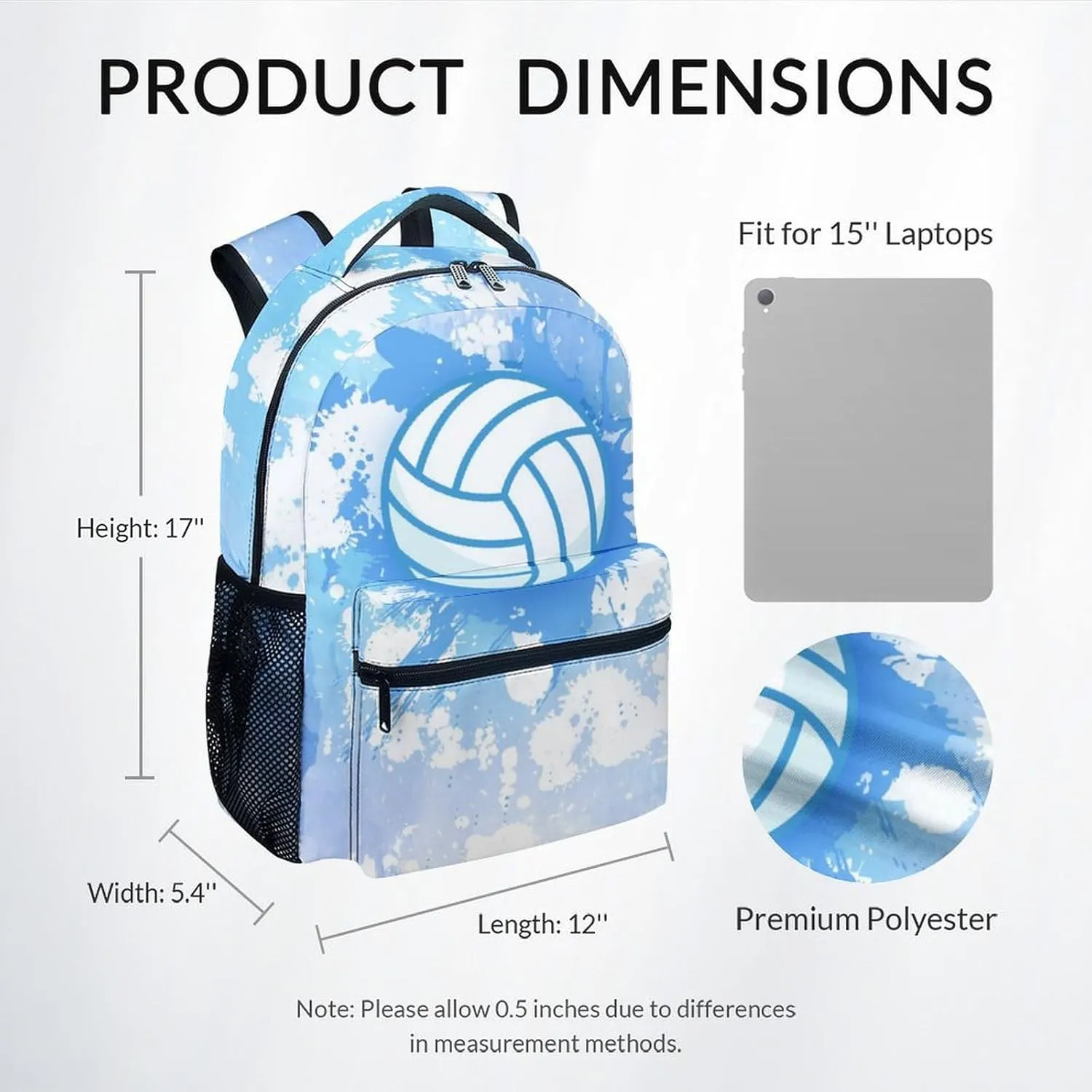 School Backpack for Girls - Volleyball Bookbag - Lightweight Durable Large Capacity - 17 Inch Blue Kid Backpack for School, Travel and Camp