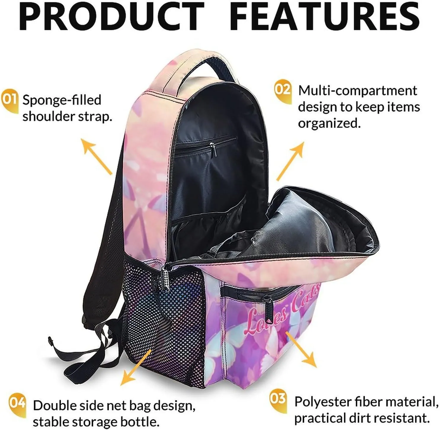 School Backpack for Kids Girls, 17 Inch Cartoon Cat Backpack for Kids Girls Age 6-8, Pink Lightweight School Bag for Preschool, Primary, Kindergarten, Back to School Gifts