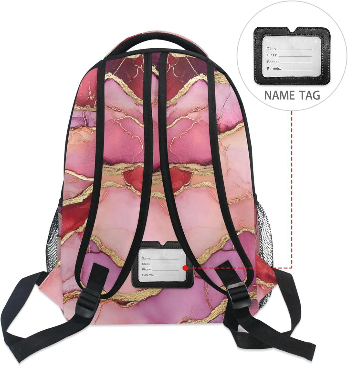 School Backpack for Unisex Adult Fashion School Bag with Chest Strap for Travel Trip Marble Burgundy