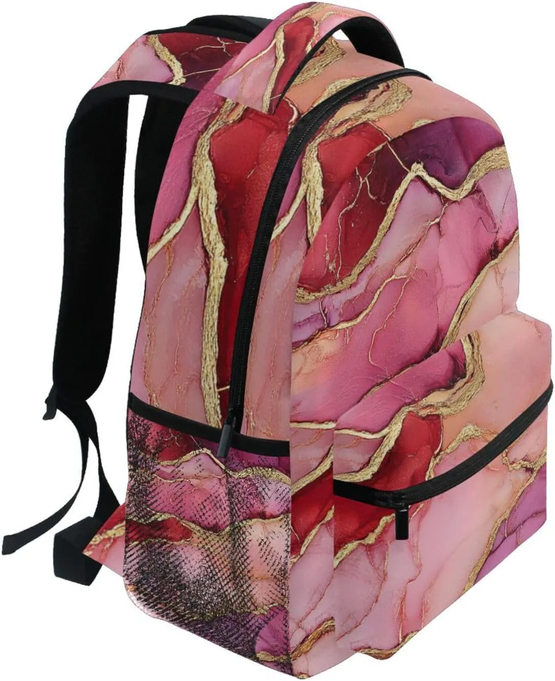 School Backpack for Unisex Adult Fashion School Bag with Chest Strap for Travel Trip Marble Burgundy