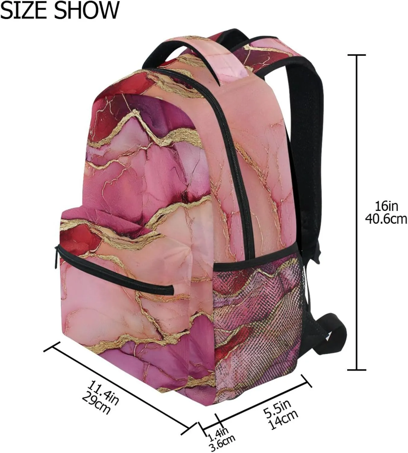 School Backpack for Unisex Adult Fashion School Bag with Chest Strap for Travel Trip Marble Burgundy
