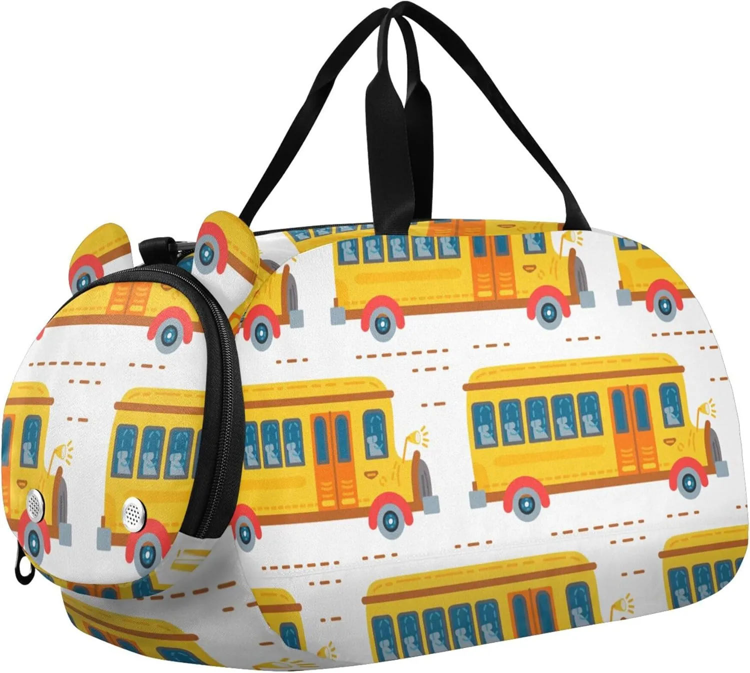School Bus Yellow Cute Cartoon Sports Duffle Bag for Girls Boys, Gym Bag with Shoe Compartment, Kids Travel Overnight Weekender Shoulder Bag