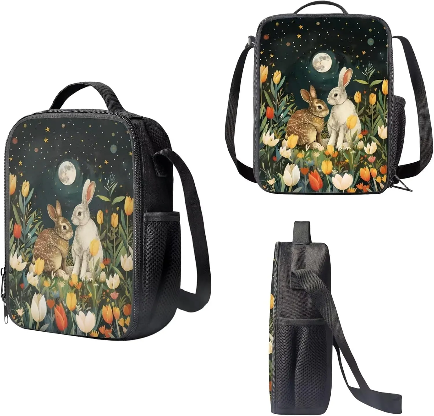 Schoolbags Set for Boys/Girls 17 In Backpack with Lunch Box & Pencil Case 3 Packs School Backpack Set for Kids Large Daypack for Travel Camping, Cartoon Bunny