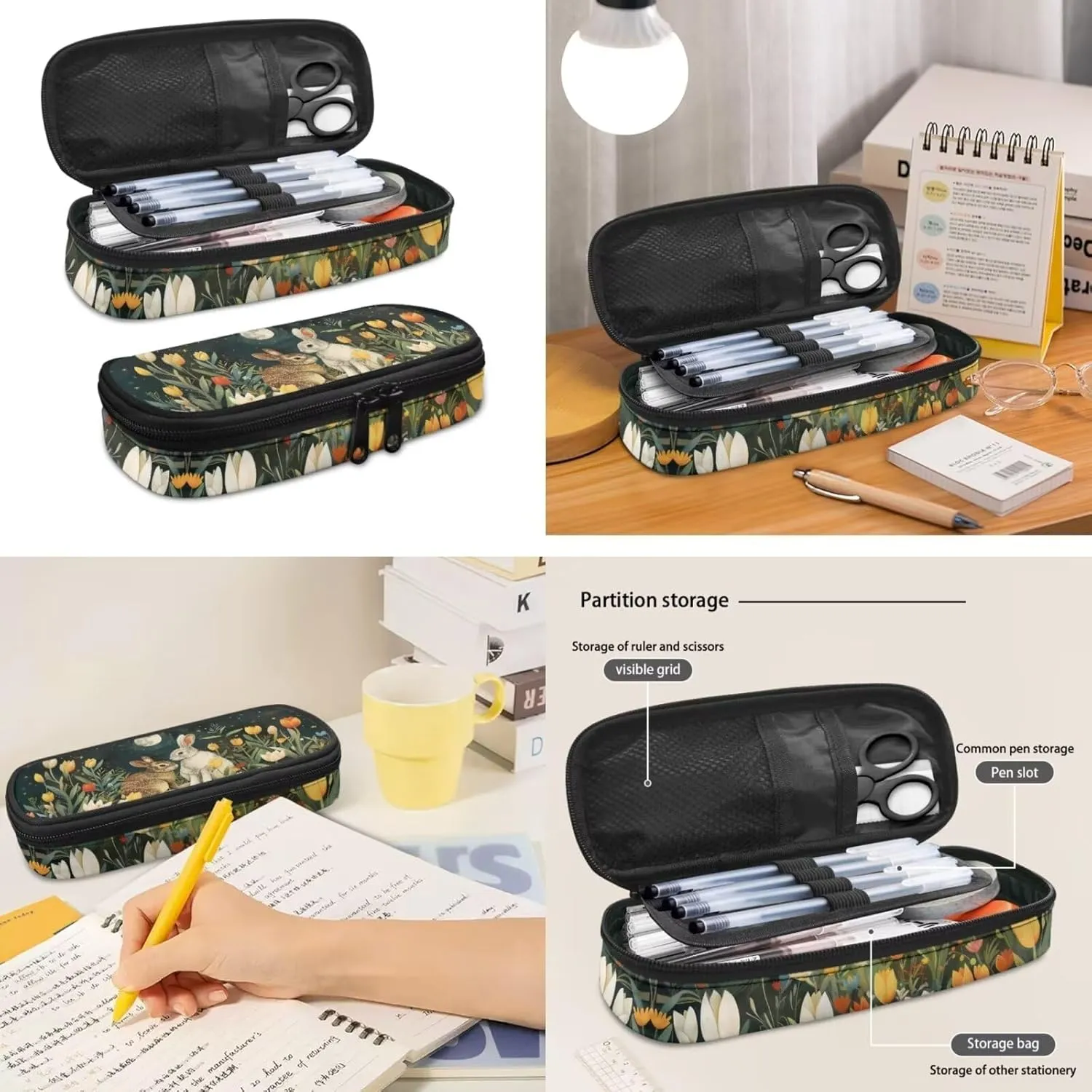 Schoolbags Set for Boys/Girls 17 In Backpack with Lunch Box & Pencil Case 3 Packs School Backpack Set for Kids Large Daypack for Travel Camping, Cartoon Bunny