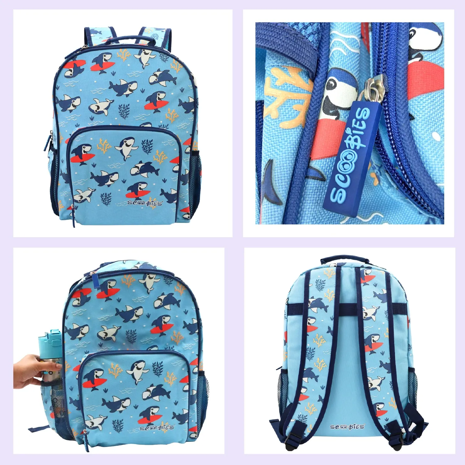 Scoobies Shark Glow-in-the-Dark Backpack 16”  Lightweight, Waterproof, Anti-Shock & Spacious