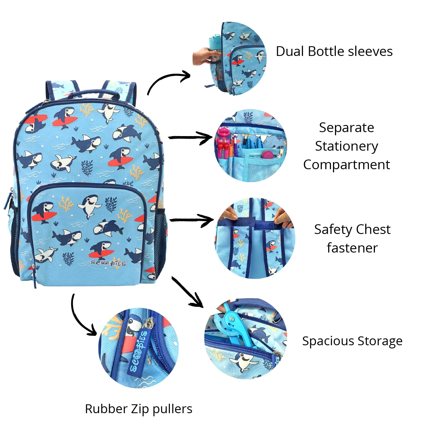 Scoobies Shark Glow-in-the-Dark Backpack 16”  Lightweight, Waterproof, Anti-Shock & Spacious