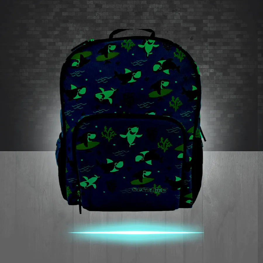 Scoobies Shark Glow-in-the-Dark Backpack 16”  Lightweight, Waterproof, Anti-Shock & Spacious