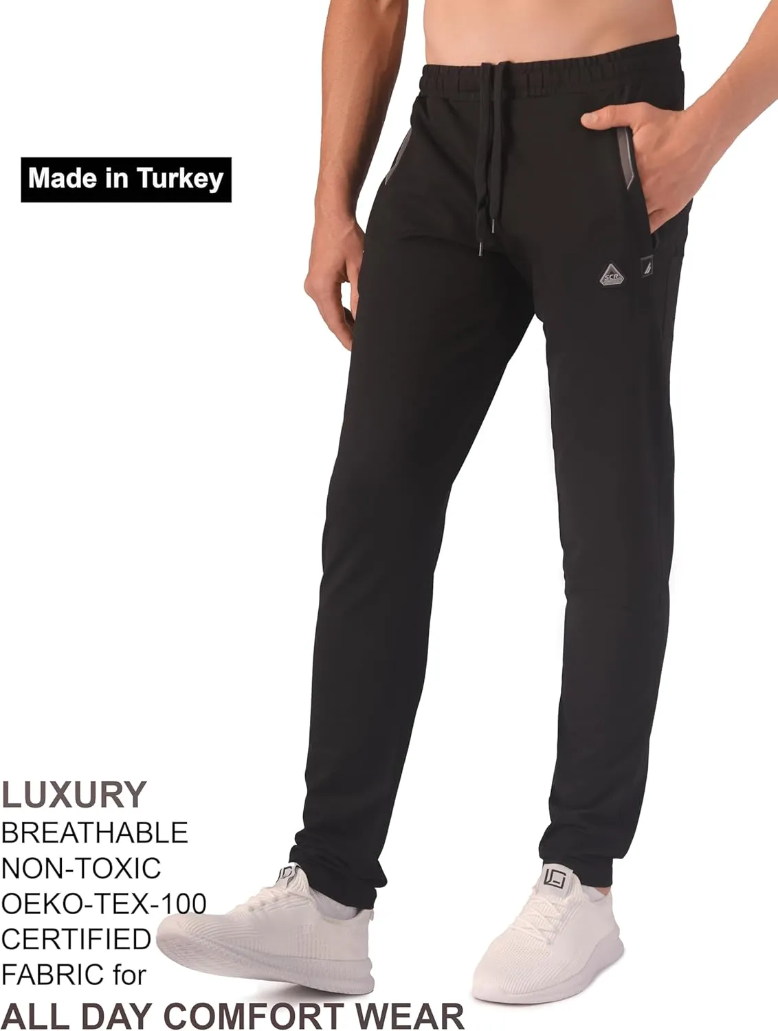 SCR 30/33/36 Inseam Mens Sweatpants with Pockets Tapered Joggers Men Slim Fit Open Bottom Pants Tall, Extra Long
