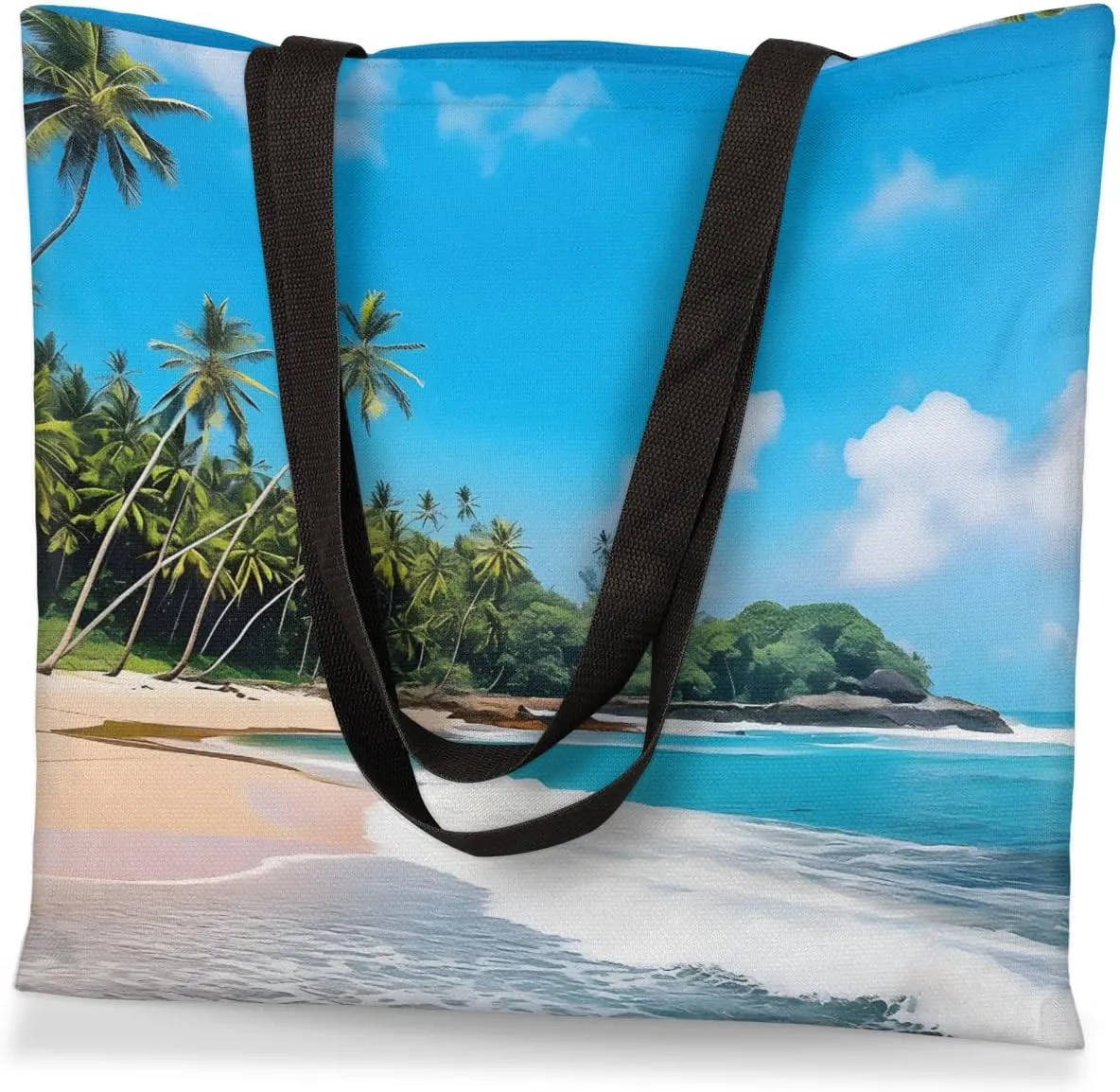 Sea Beach Trees Scenery Canvas Tote Bag for Women Men Stylish Tote Handbag Shoulder Bag Reusable Grocery Bag