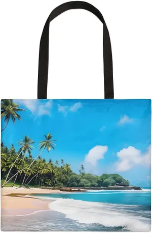 Sea Beach Trees Scenery Canvas Tote Bag for Women Men Stylish Tote Handbag Shoulder Bag Reusable Grocery Bag