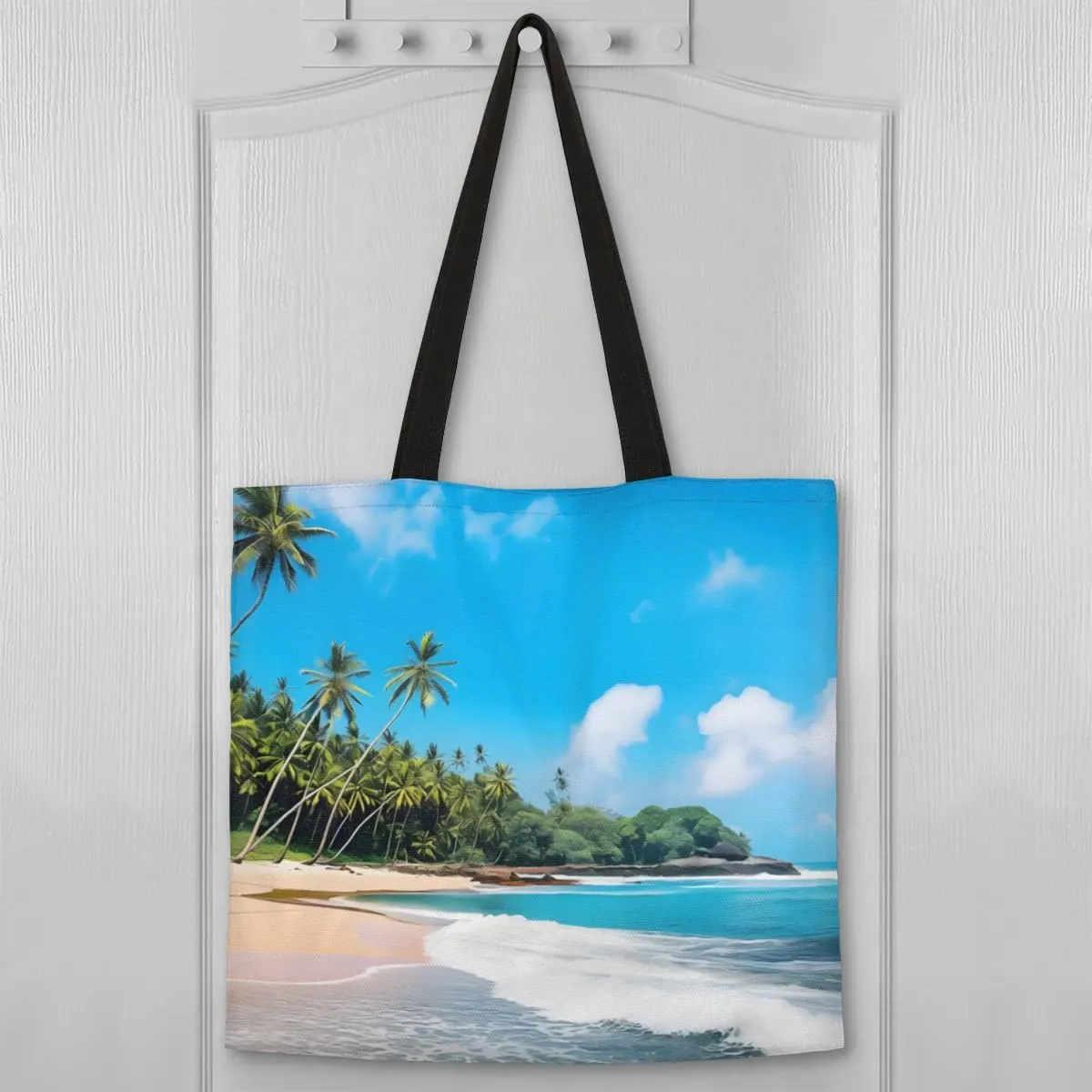 Sea Beach Trees Scenery Canvas Tote Bag for Women Men Stylish Tote Handbag Shoulder Bag Reusable Grocery Bag