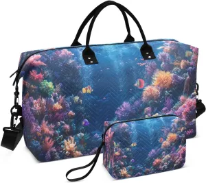 Sea Coral Underwater Travel Duffel Bag, Shoulder Weekender Overnight Bags - Large Gym Bag with Wet Pocket
