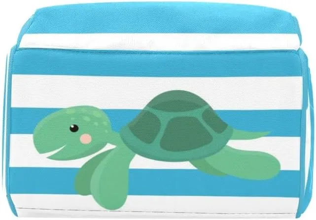 Sea Turtle Blue Stripes Personalized Diaper Backpack Custom Name Multi Function Diaper Bag Travel Daypack Nursing Nappy Baby Bag
