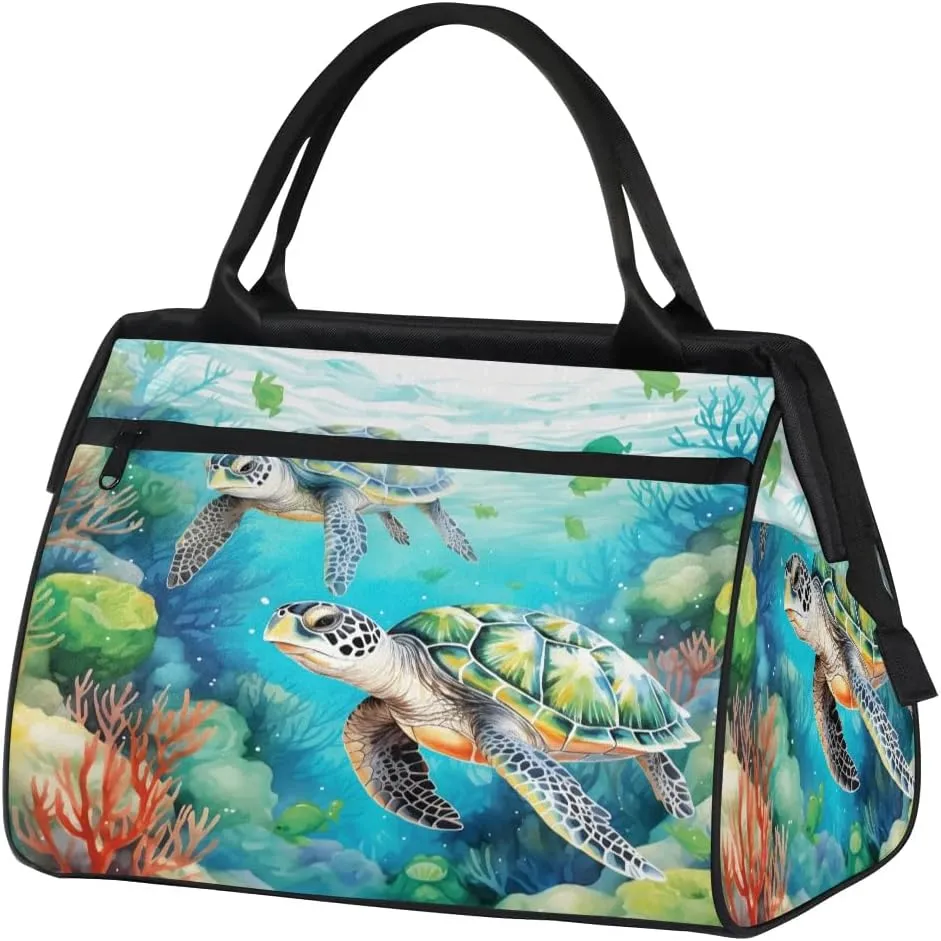 Sea Turtle Travel Duffel Bag Sports Tote Gym Bag Carry on Weekender Overnight Bag for Women and Men