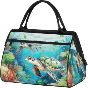 Sea Turtle Travel Duffel Bag Sports Tote Gym Bag Carry on Weekender Overnight Bag for Women and Men