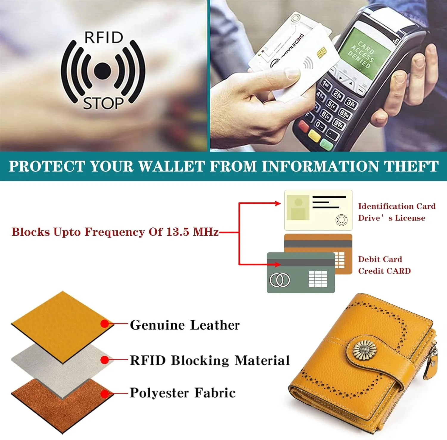 SENDEFN Small Wallets for Woman RFID Blocking Leather Bifold Credit Card Holder Purse with ID Window