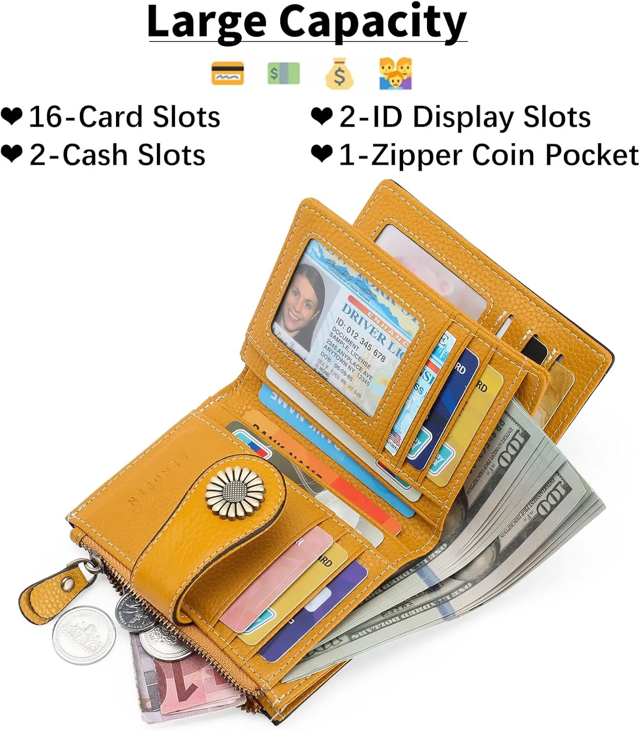 SENDEFN Small Wallets for Woman RFID Blocking Leather Bifold Credit Card Holder Purse with ID Window