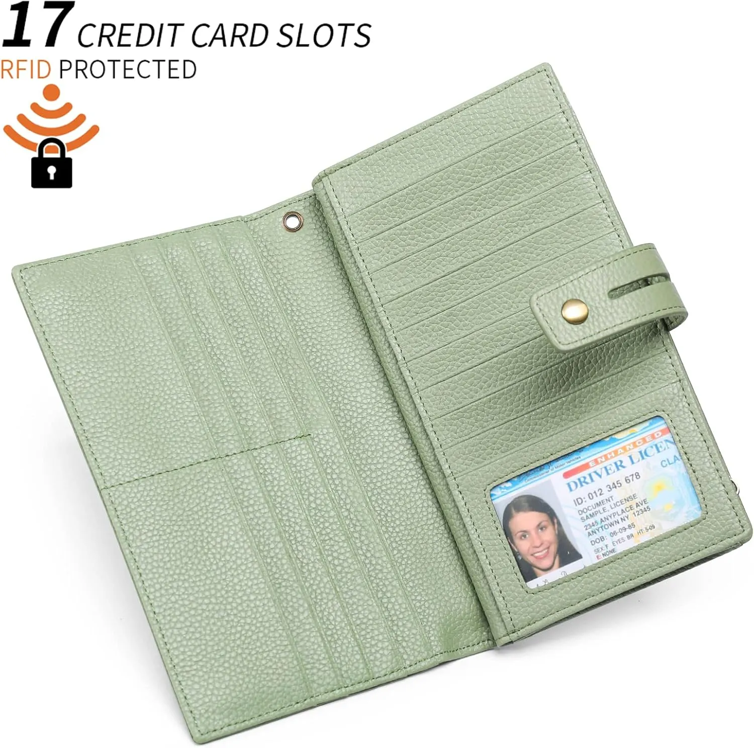 SENDEFN Women's Wallet Large Capacity RFID Blocking Leather Wallets Credit Cards Organizer with Checkbook Holder