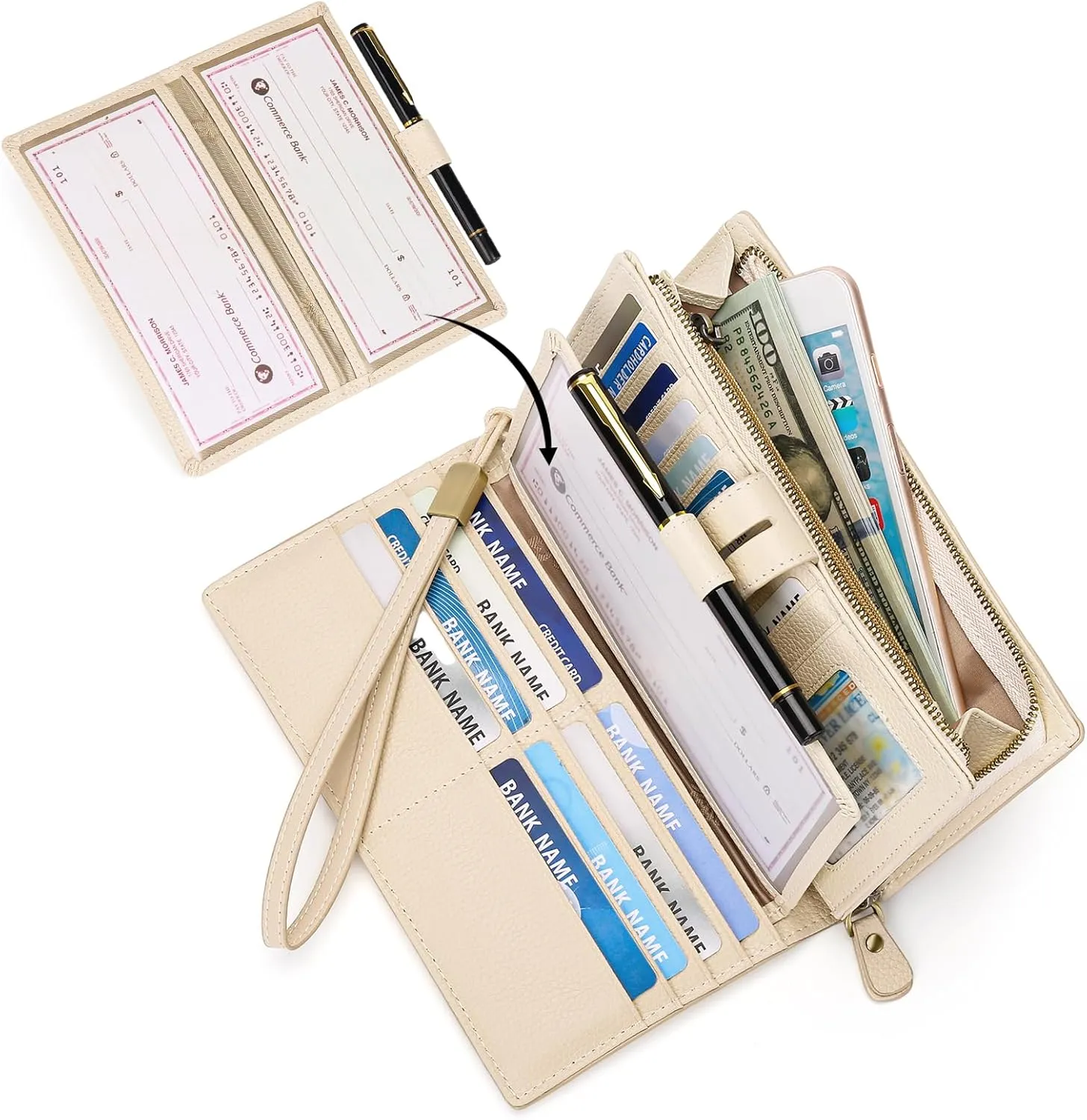 SENDEFN Women's Wallet Large Capacity RFID Blocking Leather Wallets Credit Cards Organizer with Checkbook Holder
