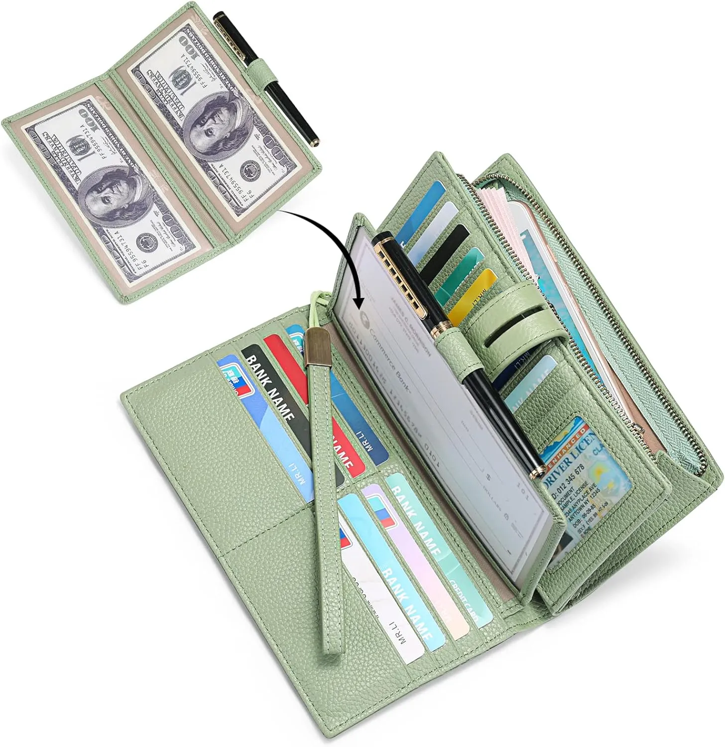 SENDEFN Women's Wallet Large Capacity RFID Blocking Leather Wallets Credit Cards Organizer with Checkbook Holder