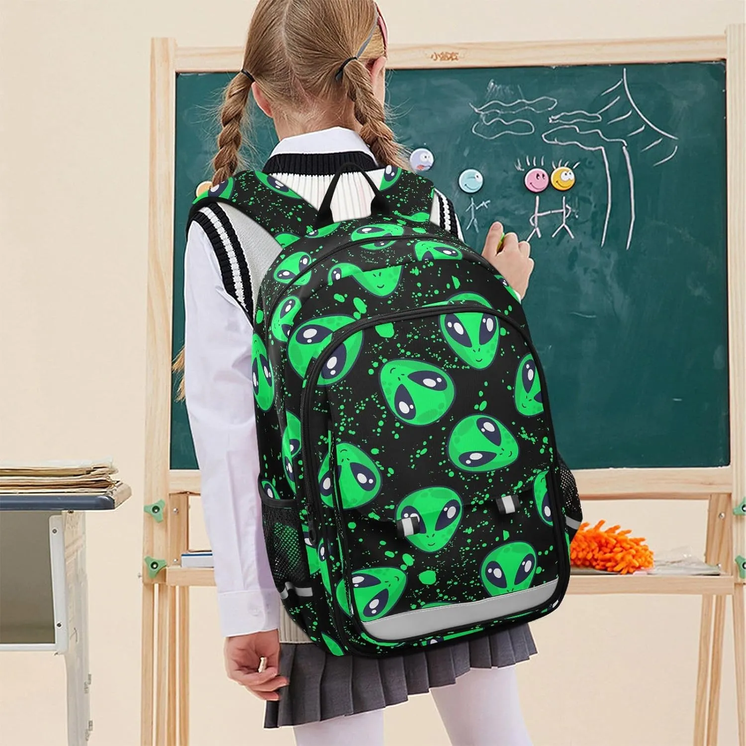 senya Backpack for Boys Girls, Alien Space Doodle Fun Backpack Students Bookbag Daypack for School Primary Teens