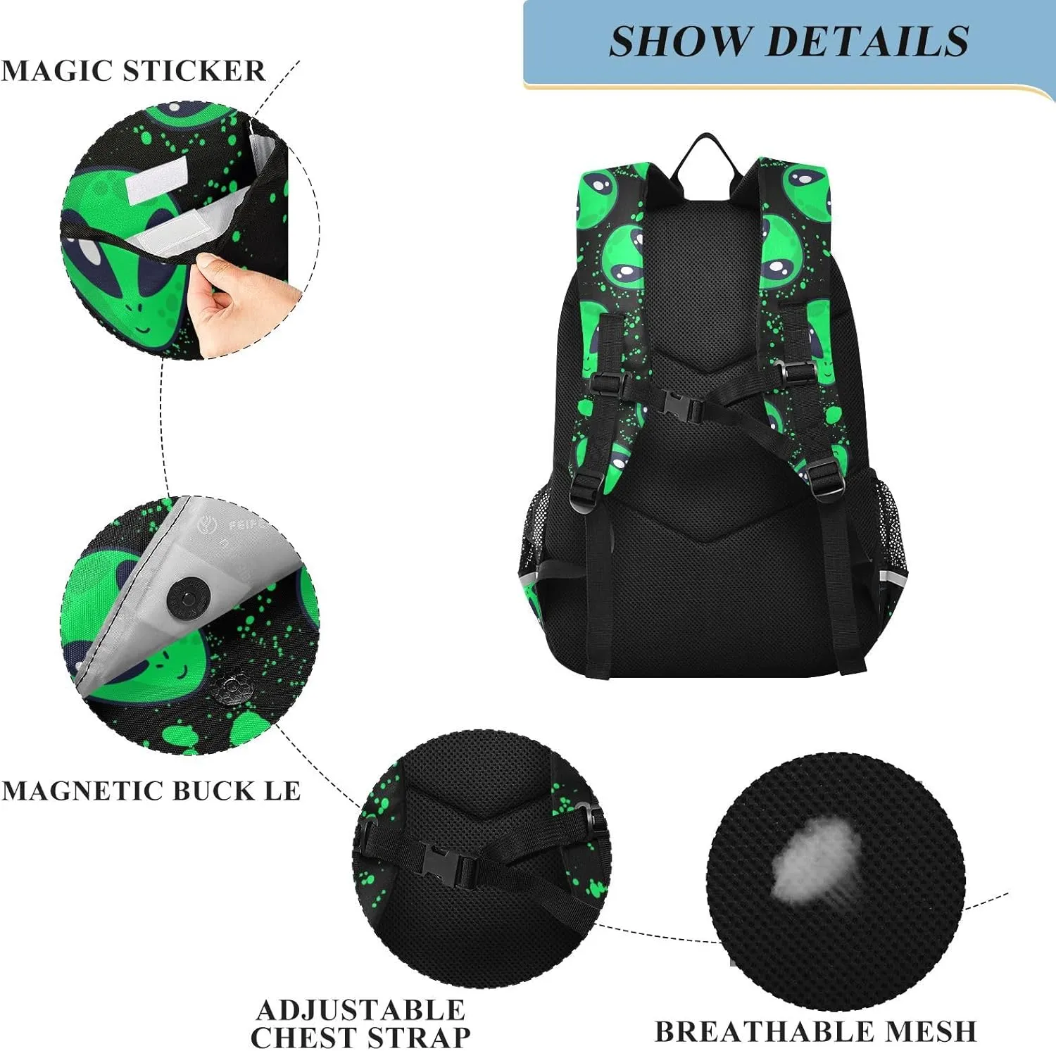 senya Backpack for Boys Girls, Alien Space Doodle Fun Backpack Students Bookbag Daypack for School Primary Teens