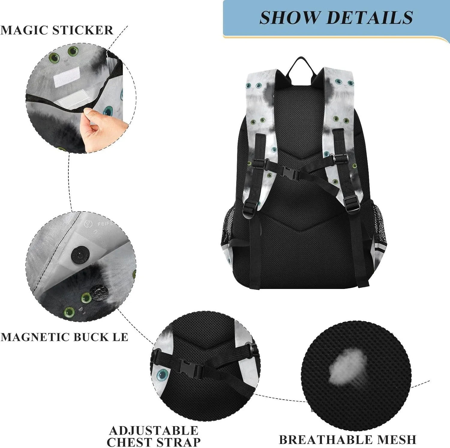 senya Backpack for Boys Girls, Persian Kitten Cat Backpack Students Bookbag Daypack for School Primary Teens