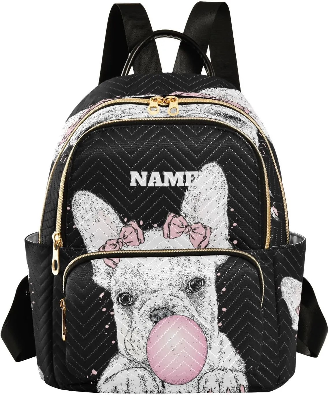 senya Custom Name Fashion Backpack Mini Backpack Purse Casual Daily Backpack Cute French Bulldog for Travel for College Work, Medium