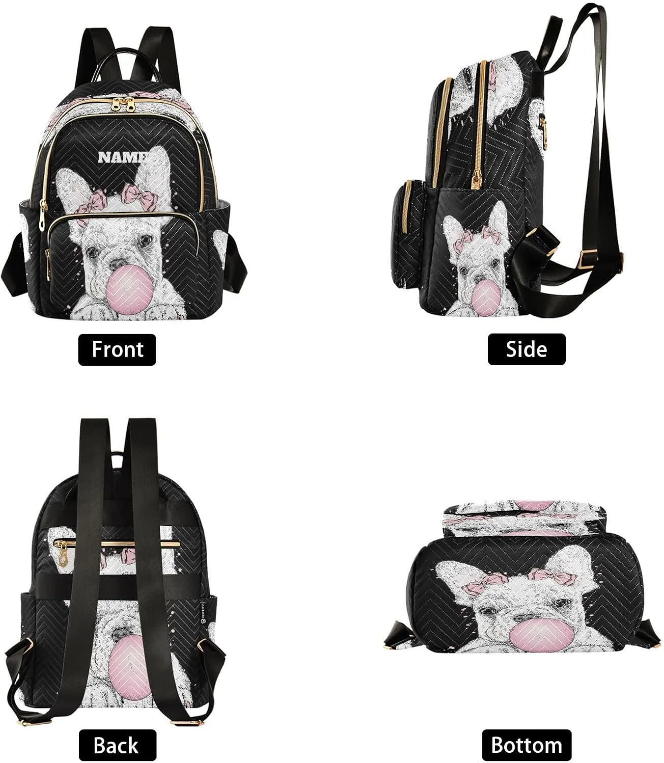 senya Custom Name Fashion Backpack Mini Backpack Purse Casual Daily Backpack Cute French Bulldog for Travel for College Work, Medium